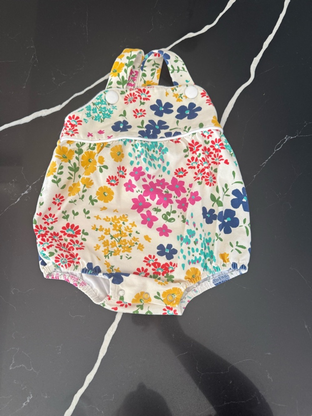 Floral Print Baby Romper in White with Multicolor Blooms